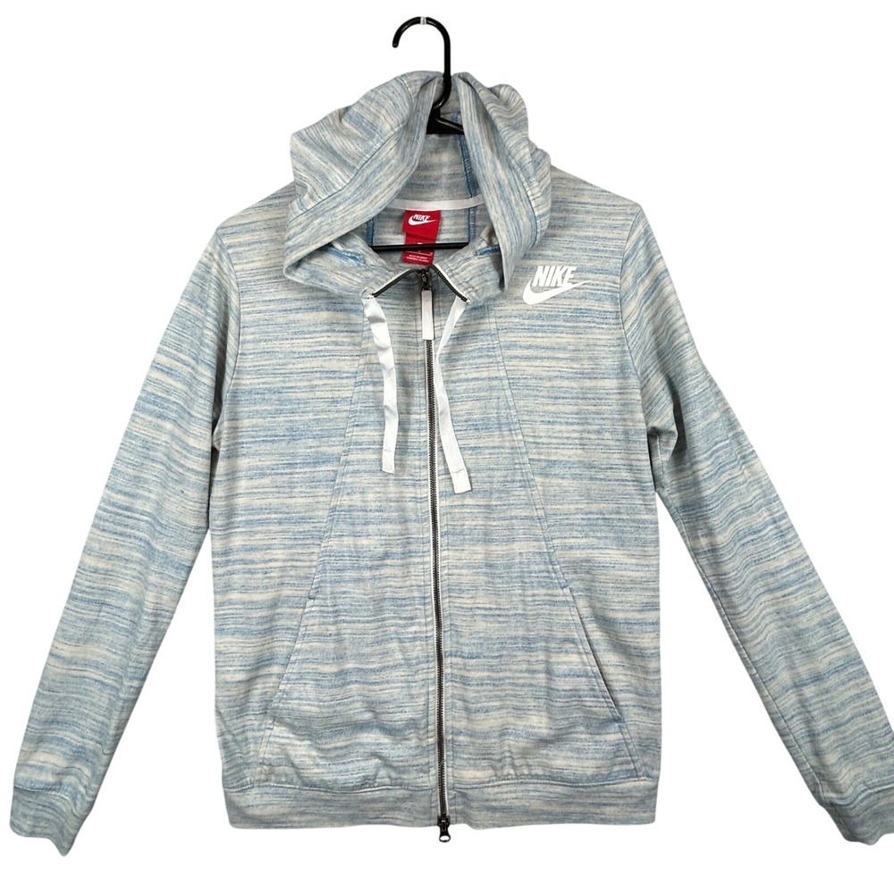 Nike Women's Full Zip Hoodie Heathered Blue White Size M Athletic Lightweight